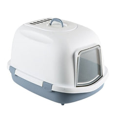 Stefanplast Super Queen Sert Plastik Kapalı Kedi Tuvaleti Beyaz/Mavi Kedi Tuvaleti 55x71x46.5 Cm
