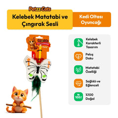 PetzzCats Kelebek Matatabi ve Çıngırak Sesli Kedi Oltası Oyuncağı Beyaz 42 Cm
