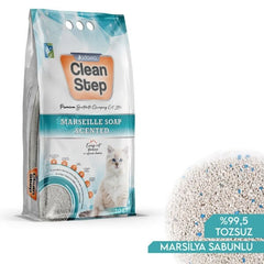 Clean Step Aktif Karbonlu Marsilla Kokulu İnce Taneli Topaklanan Bentonit Kedi Kumu 10 Lt