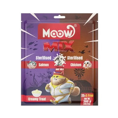 Moow Karışık Somonlu ve Tavuklu Keçi Sütlü Kısırlaştırılmış Sıvı Kedi Ödül Maması 1 Adet 30x12 Gr