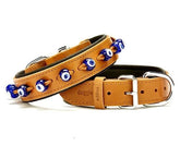 Doggie Comfort Deri Nazar Boncuklu Köpek Boyun Tasması Medium Camel 3.5x47-55 Cm