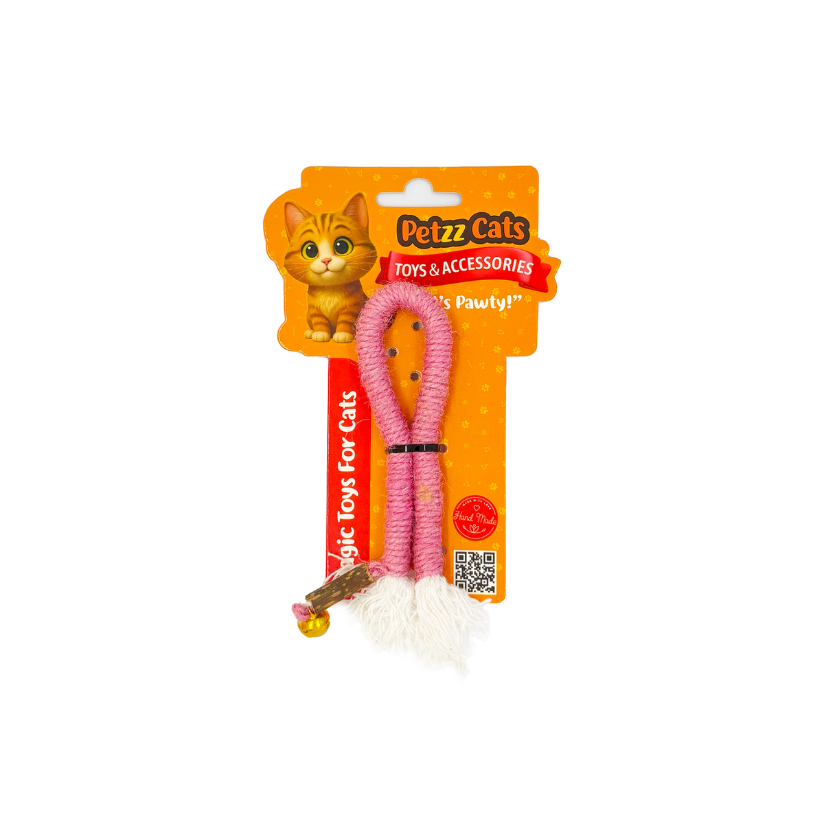 PetzzCats Rope Matatabi ve Çıngırak Sesli Peluş Kedi Oyuncağı Pembe