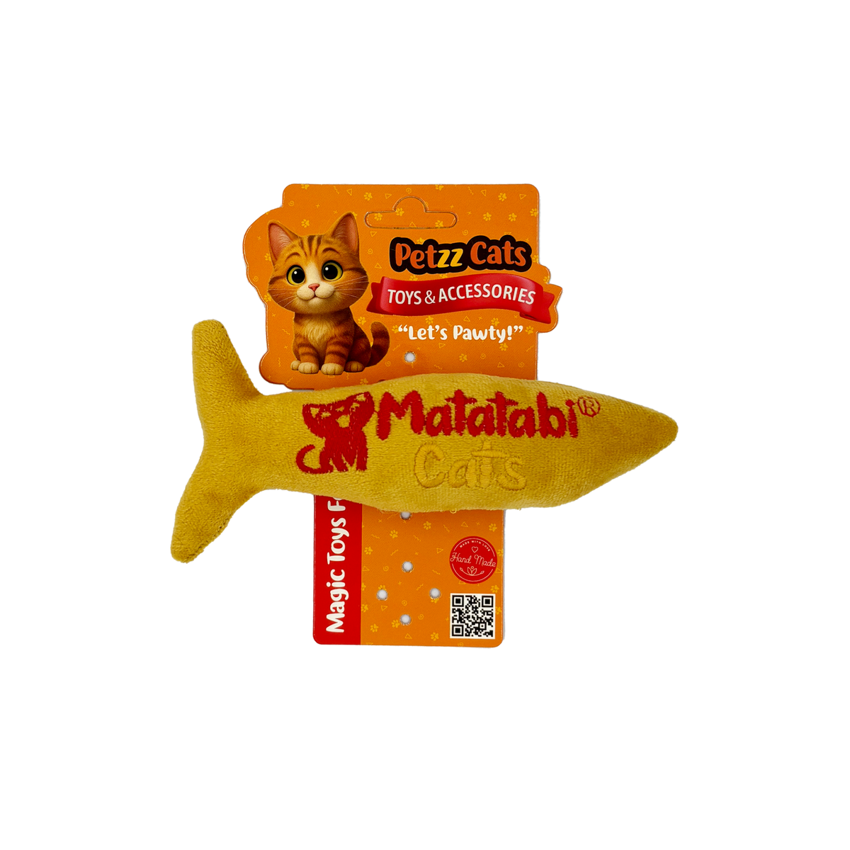 PetzzCats Jr. Fish Matatabi ve Çıngırak Sesli Peluş Kedi Oyuncağı Sarı 17x7 Cm