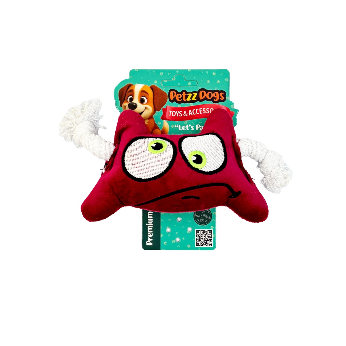 PetzzDogs Two Eyes Sesli Dayanıklı Peluş Köpek Çiğneme Oyuncağı- Bordo 19x19 Cm