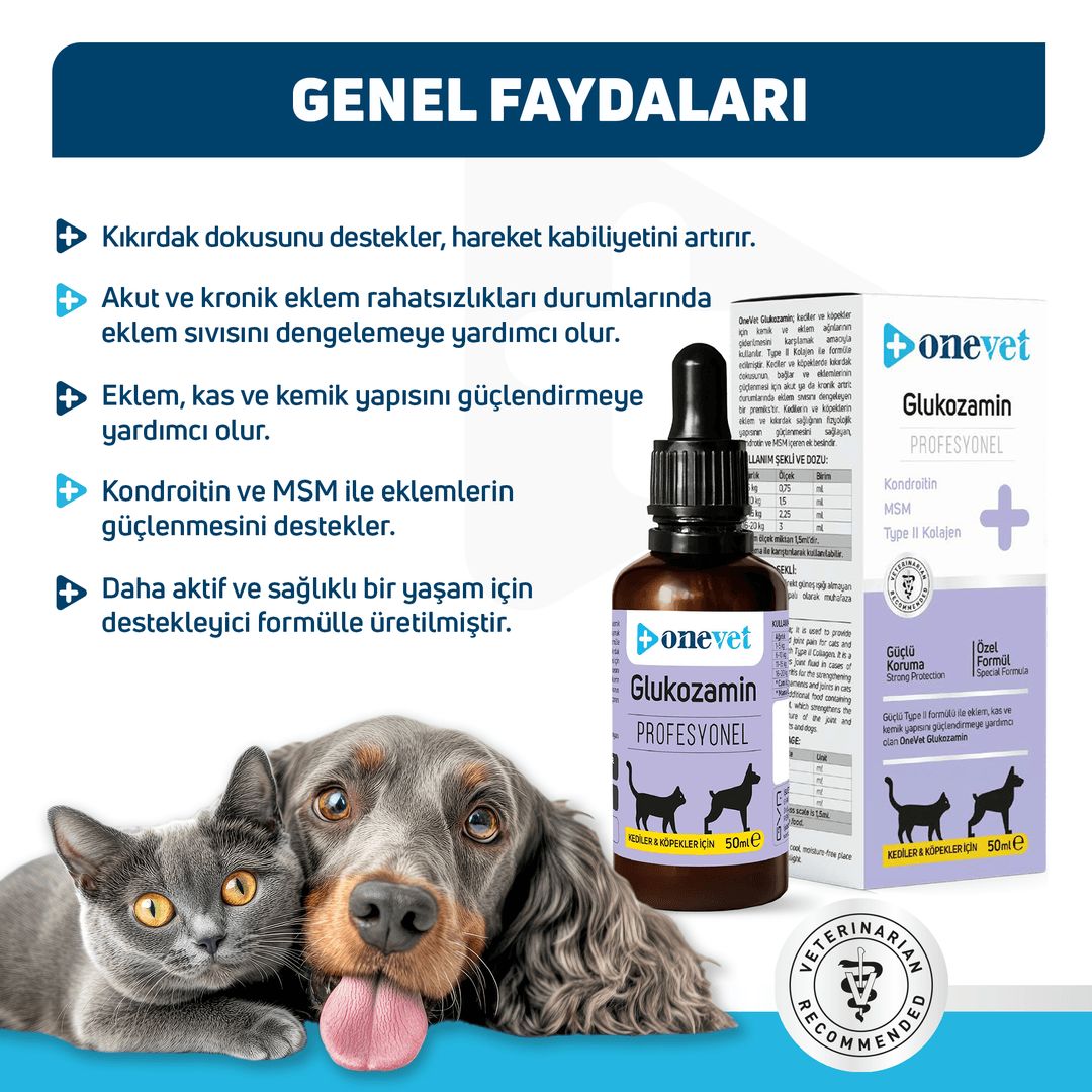 OneVet Glukozamin Kedi ve Köpekler İçin Eklem, Kas ve Kıkırdak Sağlığı Destekleyici Damla 50 Ml