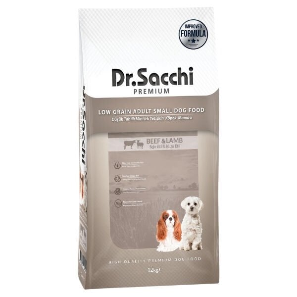 Dr.Sacchi Premium Sığır ve Kuzu Etli Düşük Tahıllı Mini Irk Yetişkin Köpek Maması 12 Kg
