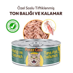 PetzzCats Ton Balığı  Kalamar Konserve Kedi Maması 1 Adet 70 Gr