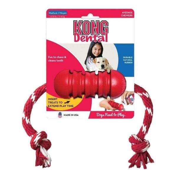 Kong Dental Diş Temizliği için İp Sallantılı Köpek Çiğneme Oyuncağı Small Kırmızı
