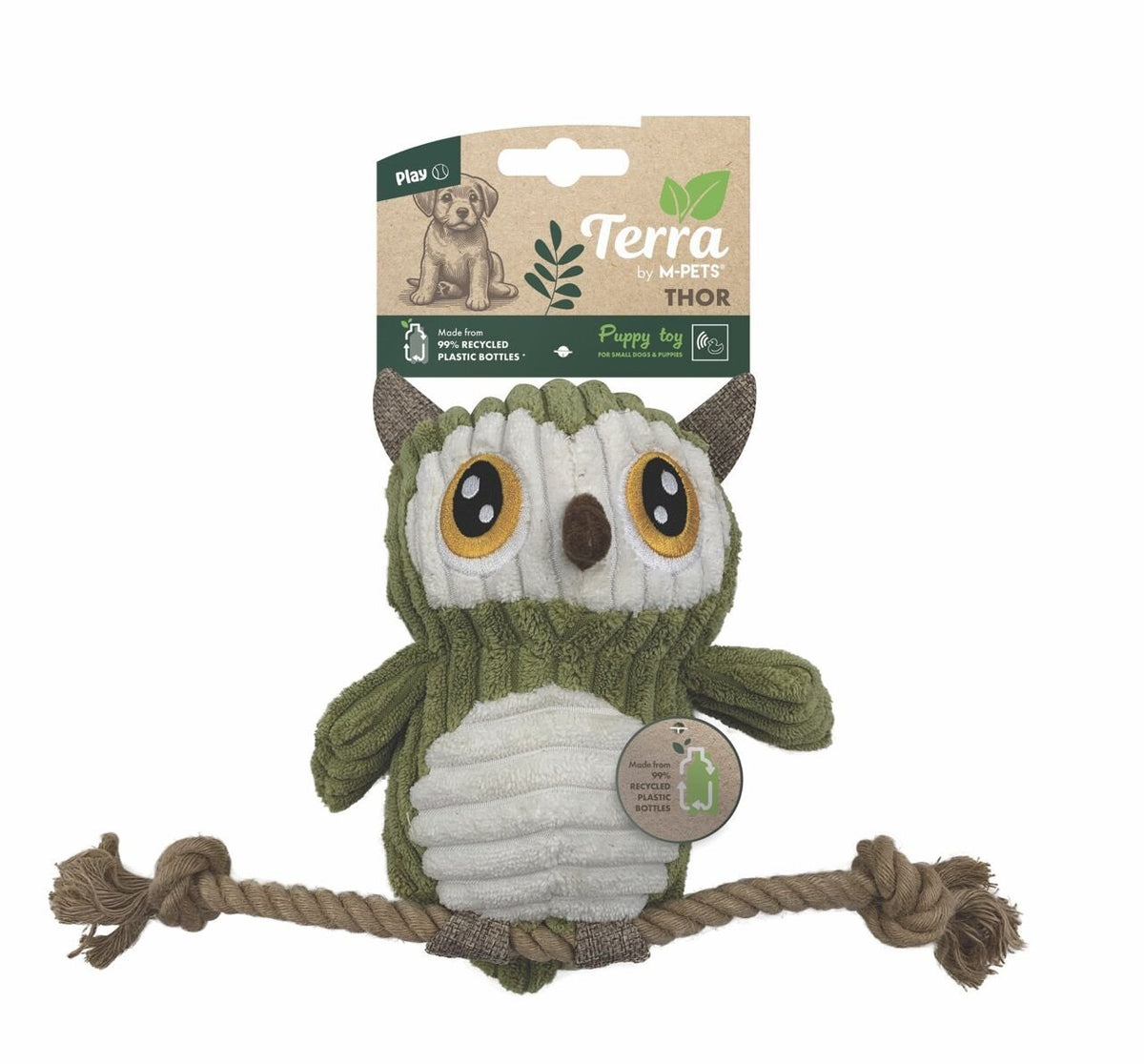 M-Pets Thor Baykuş Peluş Kedi ve Köpek Oyuncağı 30x13x7 Cm Gri/Yeşil