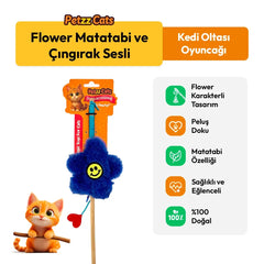 PetzzCats Flower Matatabi ve Çıngırak Sesli Kedi Oltası Oyuncağı Mavi 42 Cm