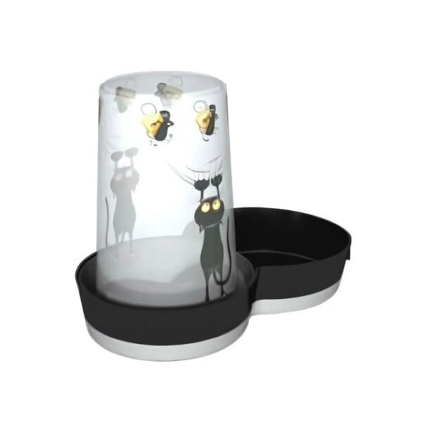 Moderna Kedi Desenli Kedi ve Küçük Irk Köpek için Plastik Su Kabı Lacivert 1.5 Lt