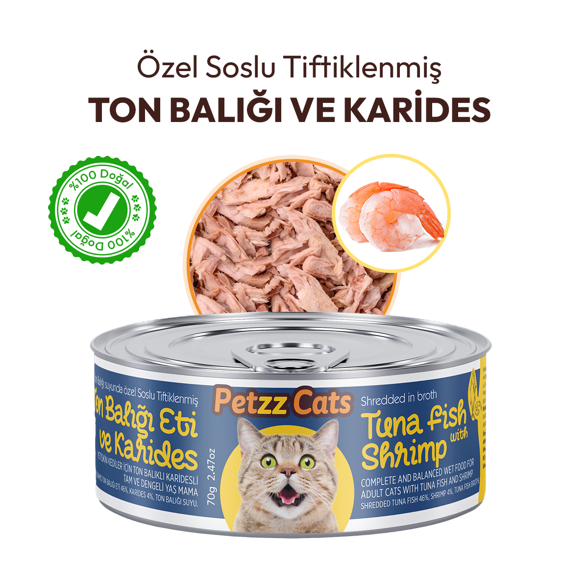 PetzzCats Ton Balığı  Karides Konserve Kedi Maması 1 Adet 70 Gr