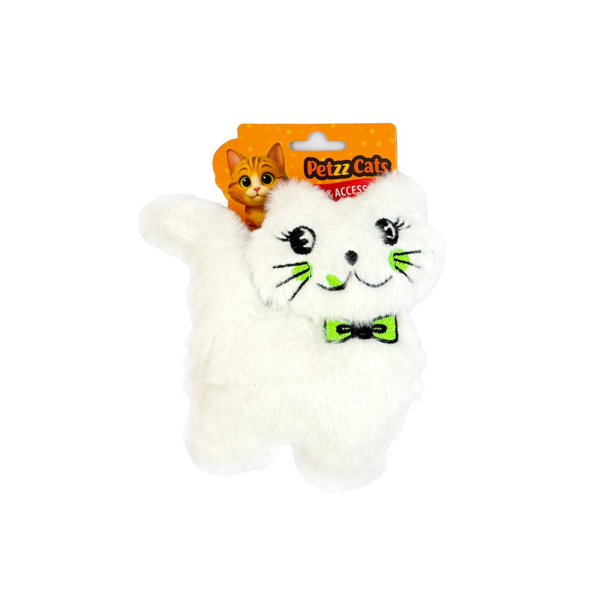 PetzzCats Kedi Şeklinde Matatabi ve Çıngırak Sesli Peluş Kedi Oyuncağı Beyaz 17x12 Cm