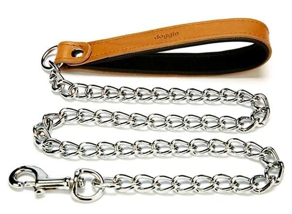 Doggie Comfort Deri Zincirli Köpek Gezdirme Tasması Medium Camel 4x110 Cm