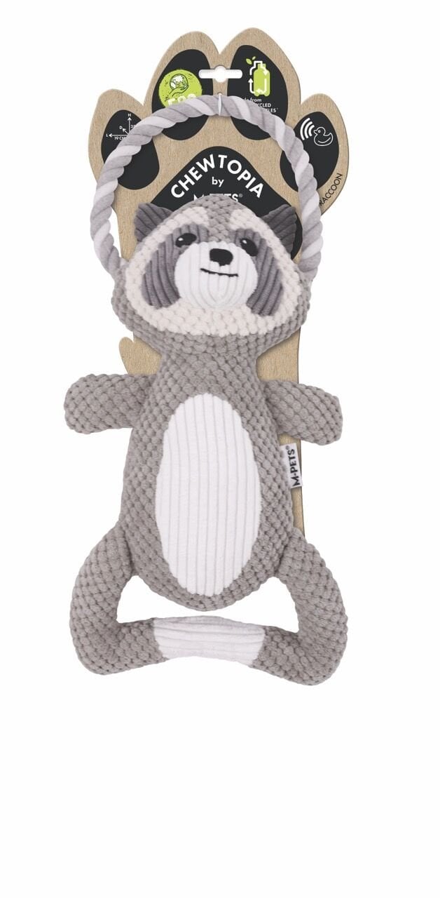 M-Pets Eco Chewtopia Rakun Peluş Kedi ve Köpek Oyuncağı 35x19x8 Cm Gri