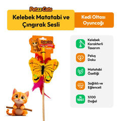 PetzzCats Kelebek Matatabi ve Çıngırak Sesli Kedi Oltası Oyuncağı Sarı 42 Cm
