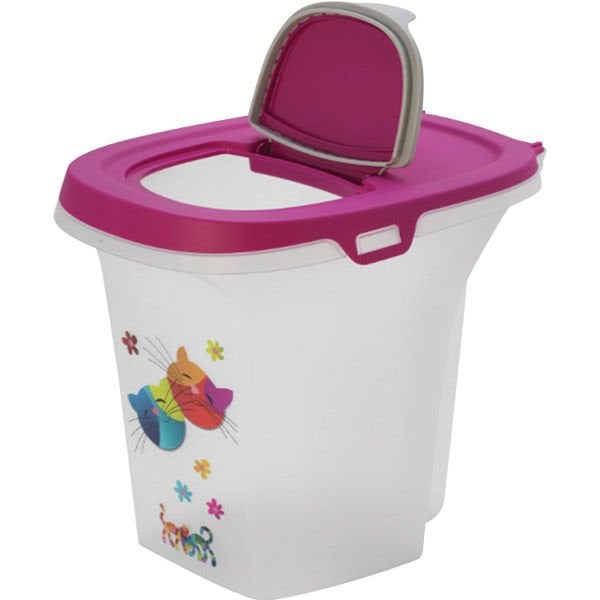 Moderna Trendy Friends Kedi ve Köpek Plastik Mama Saklama Kabı Fuşya 26.5x21.5x27.5 Cm 6 Lt