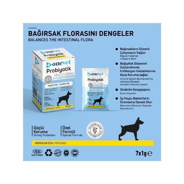 OneVet Sindirim ve Bağışıklık Güçlendirici Köpekler için Probiyotik Saşe 1 Gr 30 Adet