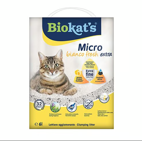Biokats Micro Fresh Extra Bahar Kokulu Aktif Karbonlu Topaklanan Doğal Kedi Kumu 1 Adet 6 Lt