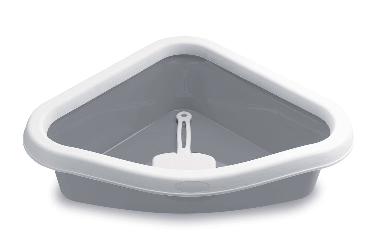 Stefanplast Sprint Corner Köşeli Açık Kedi Tuvaleti Beyaz/Gri 56x40x14 Cm
